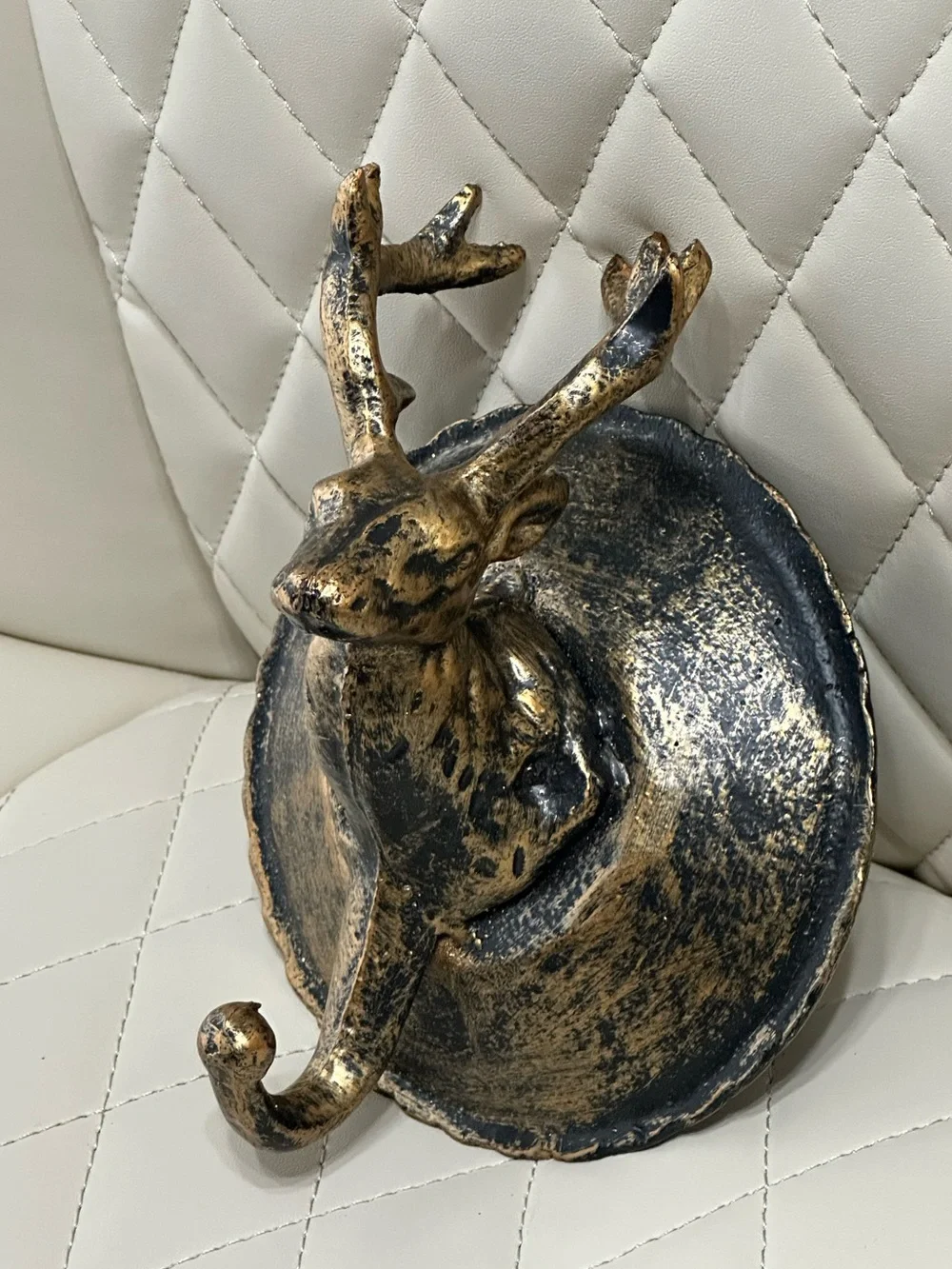 Brass rustic deer head wall hook vintage style